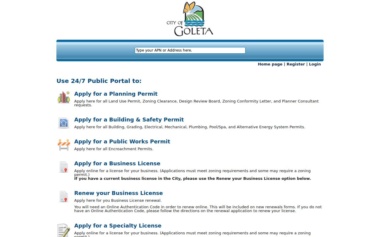 Goleta people search through the city permit and license public portal